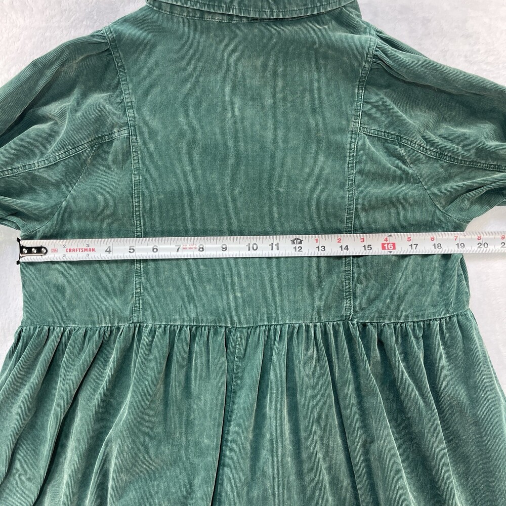 Umgee Forest Hunter Green Corduroy Babydoll Shirt Dress Button Down 3/4 Sleeve M - Picture 7 of 9